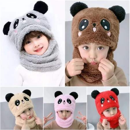 Top-Tier Winter Accessories: 2 Pcs High-Quality Children's Cartoon Scarf Hats, Hooded Scarf Caps