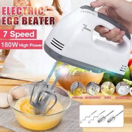 *National Scarlett Hand Mixer - 7 Speed Egg Beater with Chrome Beater + Dough Hook (White)*