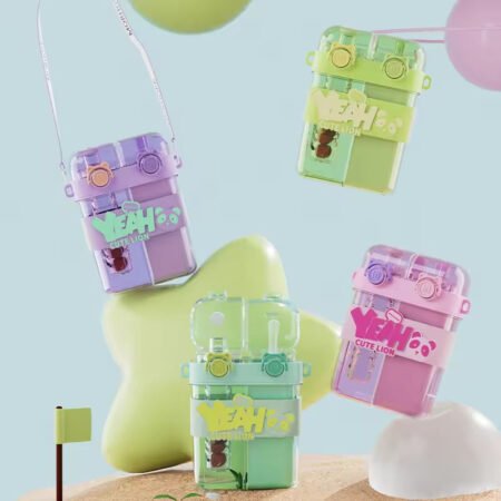 Double Sipper Water Bottle with Straw and shoulder belt (800ml)