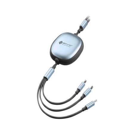 SOVO SG-118 | 100W 3-in-1 Retractable Metal Data Cable – Type-C, Micro USB, Lightning | 1.2M Length