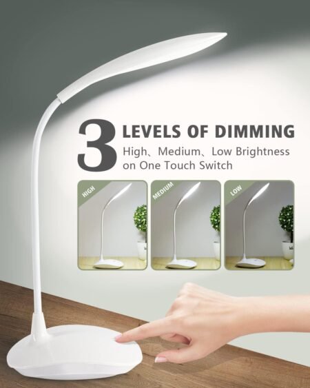 Desk Lamp, Portable Touch Control Eye Protection Table Light, 3 Brightness Level, USB Rechargeable.