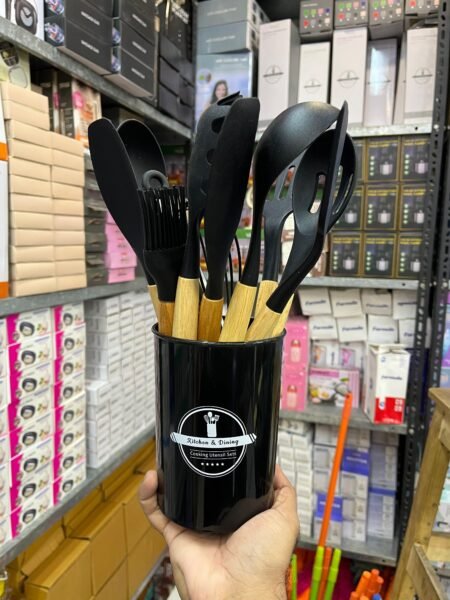 12pcs Silicon Kitchen Utensils Set (Black )