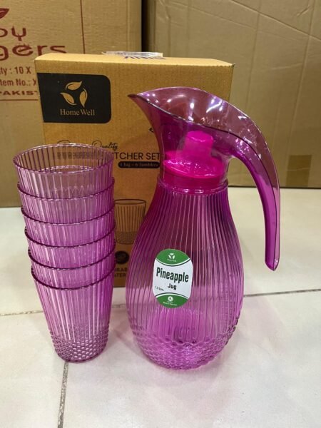 Pink Hard Plastic Pineapple Jug 1.5liter with 6 Glass Set (Premium Quality)