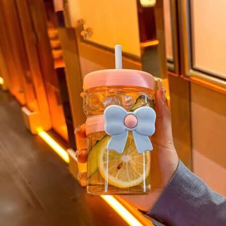 400ml Flower bow Glass Cup 🇨🇳 (Wth Straw)