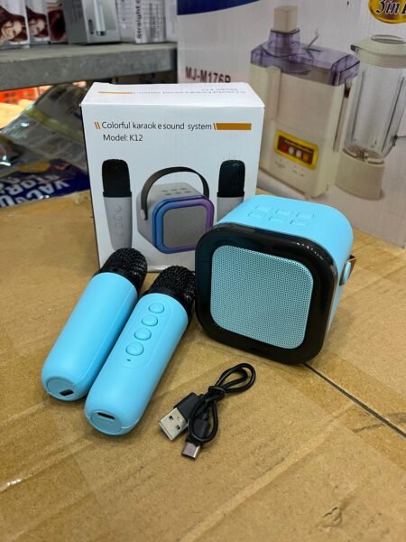 New K12 Karaoke Machine Portable Bluetooth Speaker With 2 Wireless Microphones HiFi Family Singing Loudspeaker Children's Gift, Double MIC WITH SPEAKER