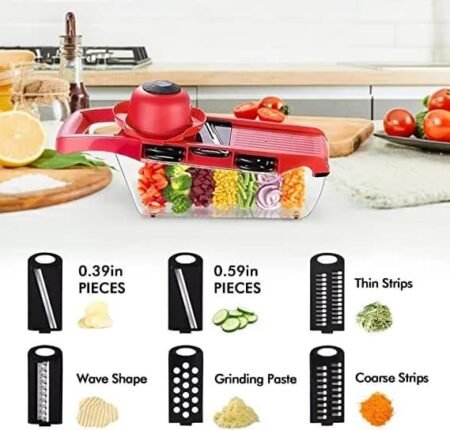 Vegetable Chopper Mandoline Slicer, 10 in 1 Mandoline Slicer Cutter and Grater with Hand Protector, Interchangeable Blades - for Cutting Onions, Potatoes, Carrots and Other Fruits