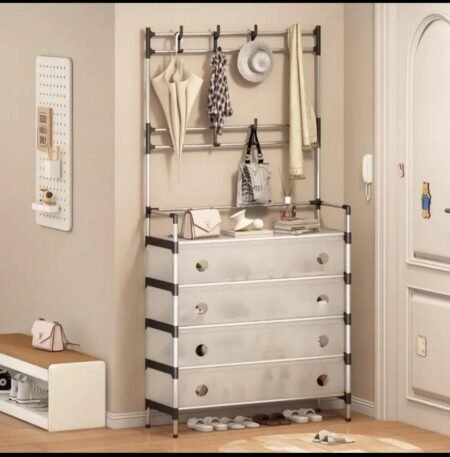 5 Layer Dustproof Shoe Rack with Upper Hanging Bag