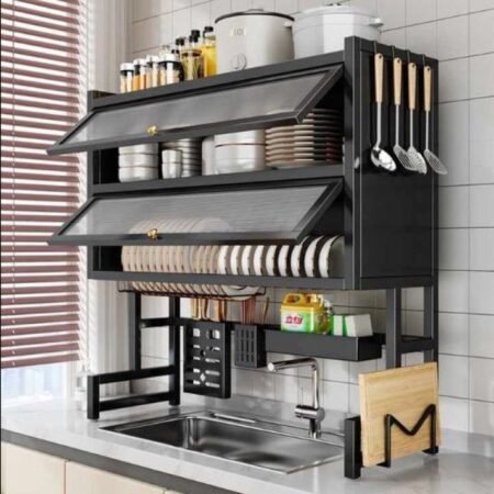 2 Layer Over the Sink Cabinate (Box Packing)* Black & White Colour Available Size: Width: 85 cm Height: 90 cm Depth: 28 cm