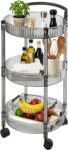 3 Tier Round Shape Multipurpose Acrylic Trolley with Tyres and Tyre Lock