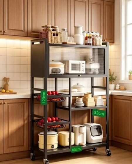 Heavy Duty Rustproof Kitchen Organizer with Cabinet and Wheels