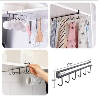 6 Iron Hook Under Cabinet Mug Holder Storage Hooks for Shelf, Cup Holder ( Double mug Patti )