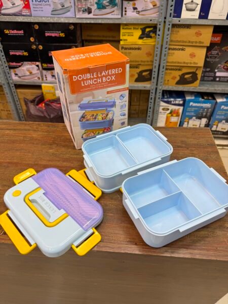 Double Layers Hard Plastic Lunch Box with Cutlery Spoons