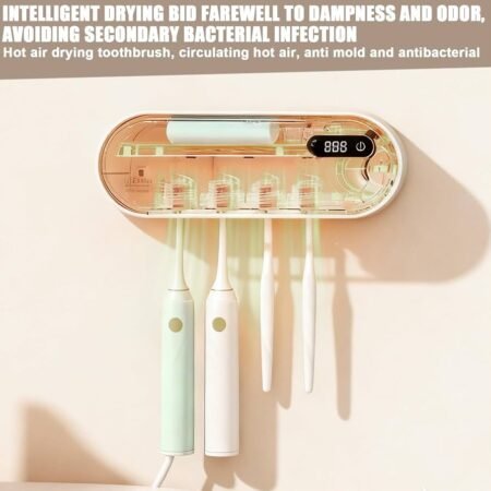 UV Sanitizer Wall Toothbrush Holder with Drying and Timer Function (19.8 x 8.3 x 4.8 cm), 4 Slots Deep Disinfection, 1800 mAh Toothbrush Steriliser, UV Toothbrush Sanitizer for Bathroom (White) 🇨🇳