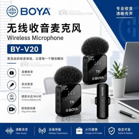 BY-V20/V10 Dual Wireless Lavalier Microphone lighting, Type-C, Mini Clip-On Mic with Noise Reduction for Mobile, Interview, Vlog & Live