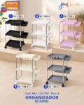 3-tier rolling storage cart with 2 drawers, hooks, and locking wheels