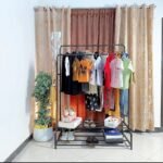 Pure Metal Double Shoes Rack with Double Pole Cloth Stand