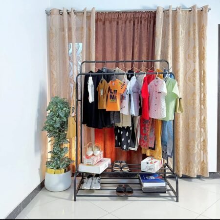 Pure Metal Double Shoes Rack with Double Pole Cloth Stand