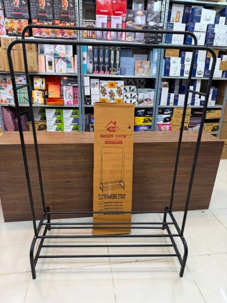 Pure Metal Single Shoes Rack with Double Pole Cloth Stand