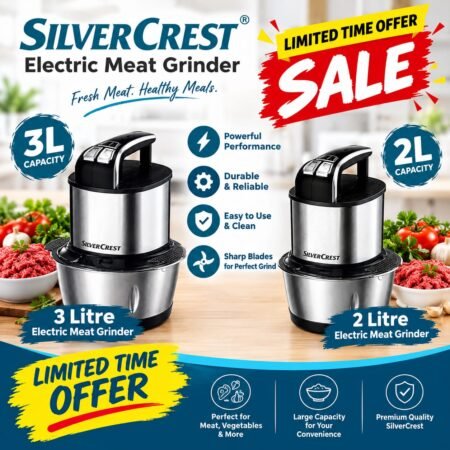 3 Litre Capacity Silver Crest Electric Meat Choppers (Premium Quality)