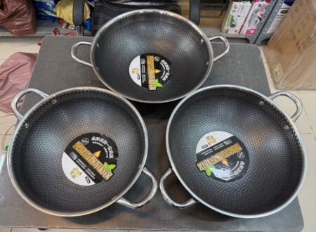 13 inch Medium 3 Layer Steel Coating - SUS Stainless Steel Non-Stick Silver Karachi Wihout Lid