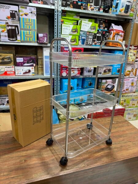 3 Tier Multipurpose Acrylic Trolley with Tyres