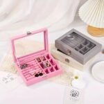 Velvet Glass Jewellery Box ( Random Colors ) (Size: 20*15*5cm)