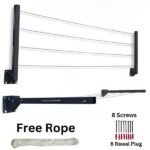 Foldable Wall Mounted Cloth Drying Stand with Free Rope and Screws