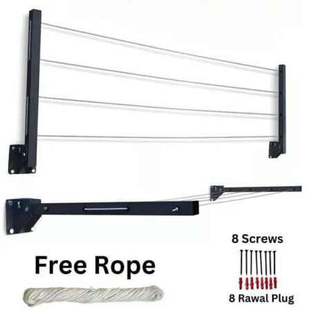 Foldable Wall Mounted Cloth Drying Stand with Free Rope and Screws